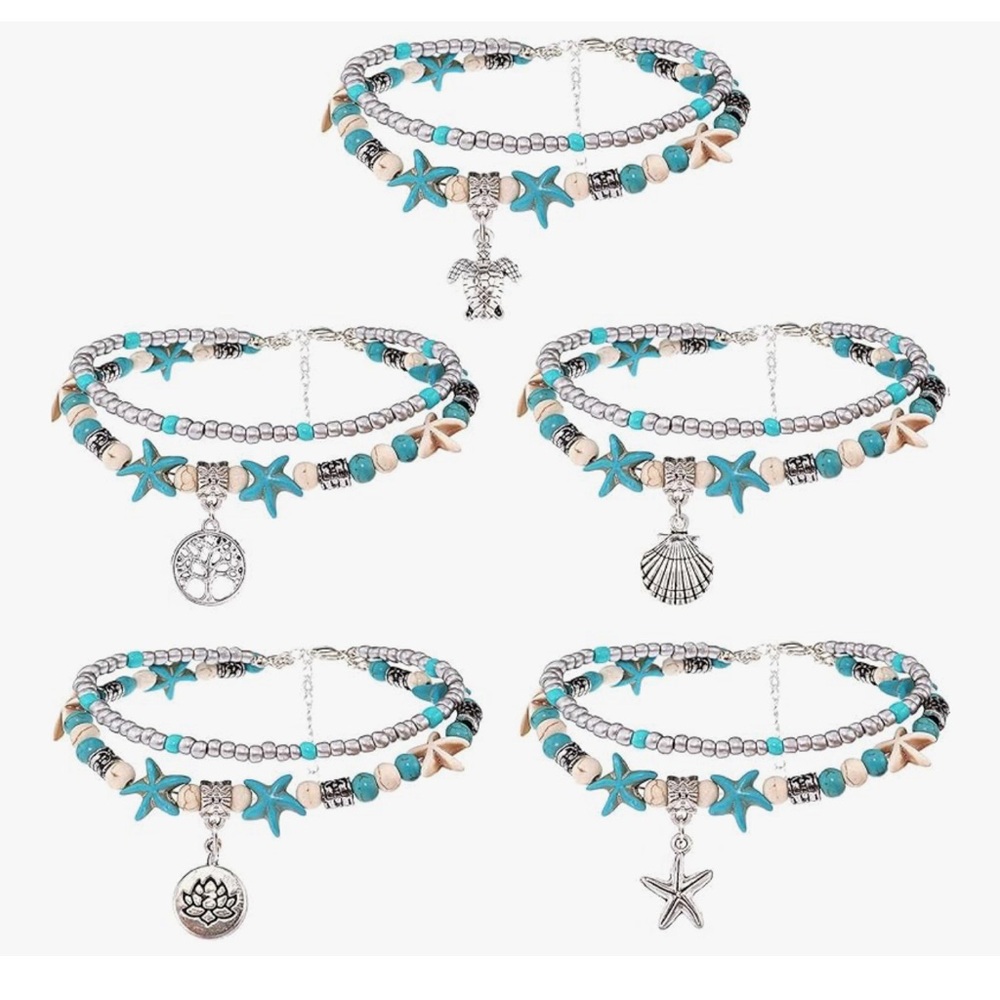 5pcs Ankle Bracelets for Women Layered Beach Adjustable Anklets Foot Jewelry
